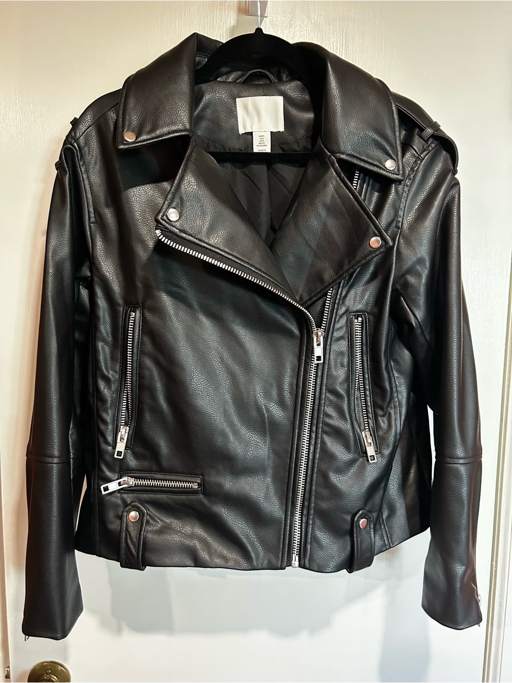H&M Black Faux Leather Bomber Jacket